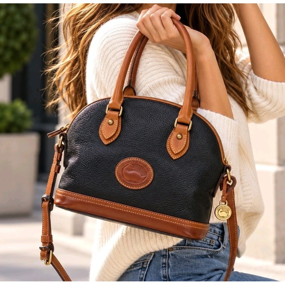 Vintage Dooney & Bourke AWL Black Leather Satchel Handbag Crossbody USA
